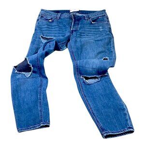 Free People Jeans Womens 26W Blue Denim Distressed Mesh Patchwork Tapered Y2K